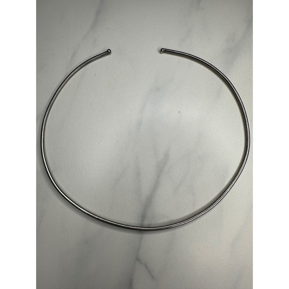 Sterling Silver Minimalist Torque Collar Necklace Open Front Ball End Choker
